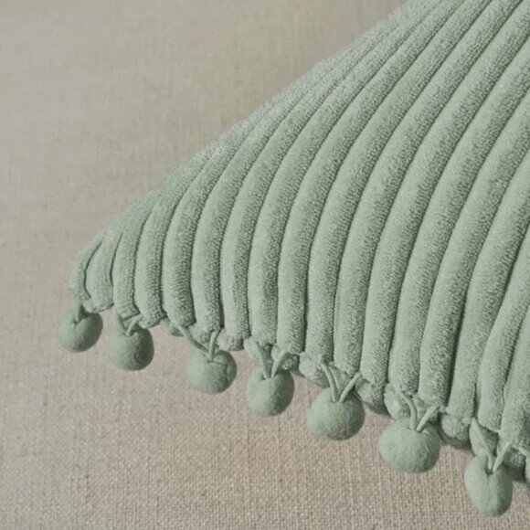 Moss Green Luxury Farmhouse Dorm Velvet Pompom Cute Throw Pillow Cover/CaseSet - Picture 3 of 8